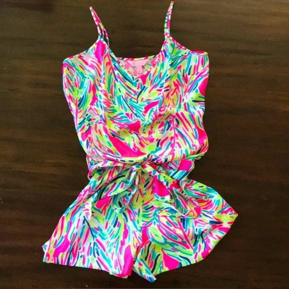 NWOT Lilly Pulitzer Gorgeous Palm Reader Romper Bright Neon Tropical Print- XXS - Picture 8 of 12